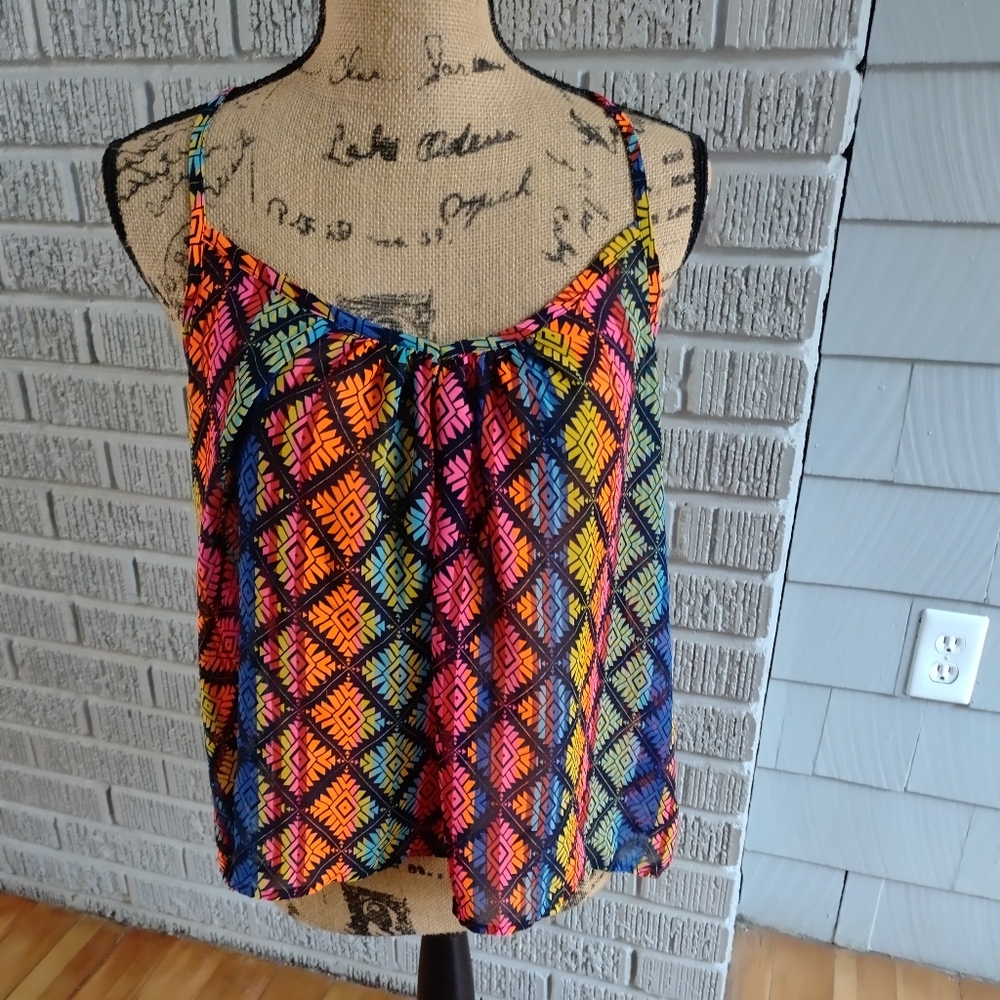 Multi-Colored Sheer Tribal Tank, Racerback, Boho, V-Neck Arizona Jean Co